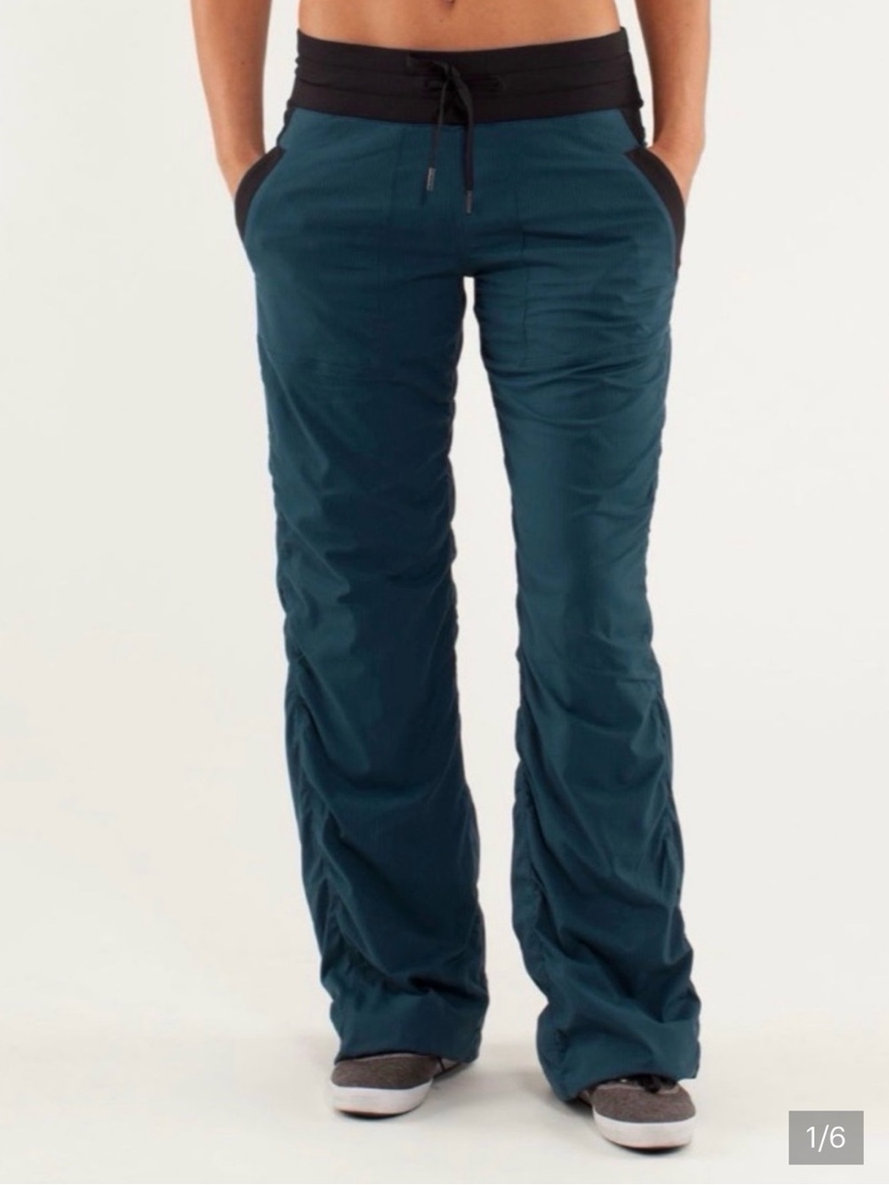 lululemon athletica Alberta Lake Studio II Pants Teal with Black Waistband